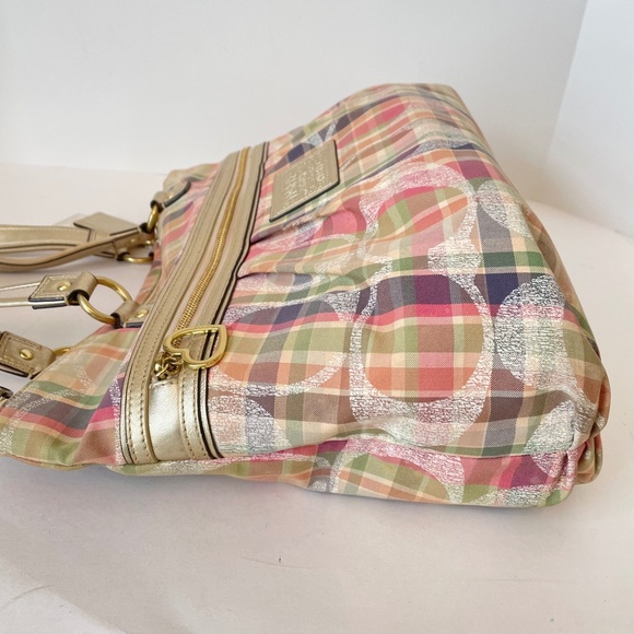 Coach Daisy Madras Plaid Glam Signature Tote Shoulder Bag - Picture 6 of 16